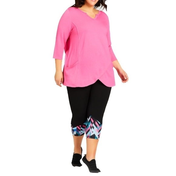 AVENUE 1X-4X Active Black Capri with Colorful Detail H99.5 - Picture 2 of 7